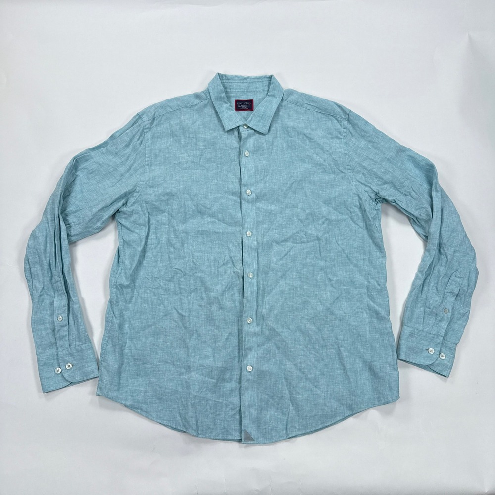 UNTUCKit Mens Shirt XXL Blue Linen Slim Fit Button Up Casual Coastal Long Sleeve